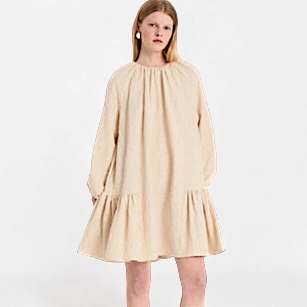 Merlette Seymour neutral beige cottage fairy minimalist babydoll dress Ws S $495
